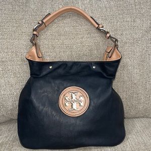 Black and Beige faux leather Shoulder Bag Purse